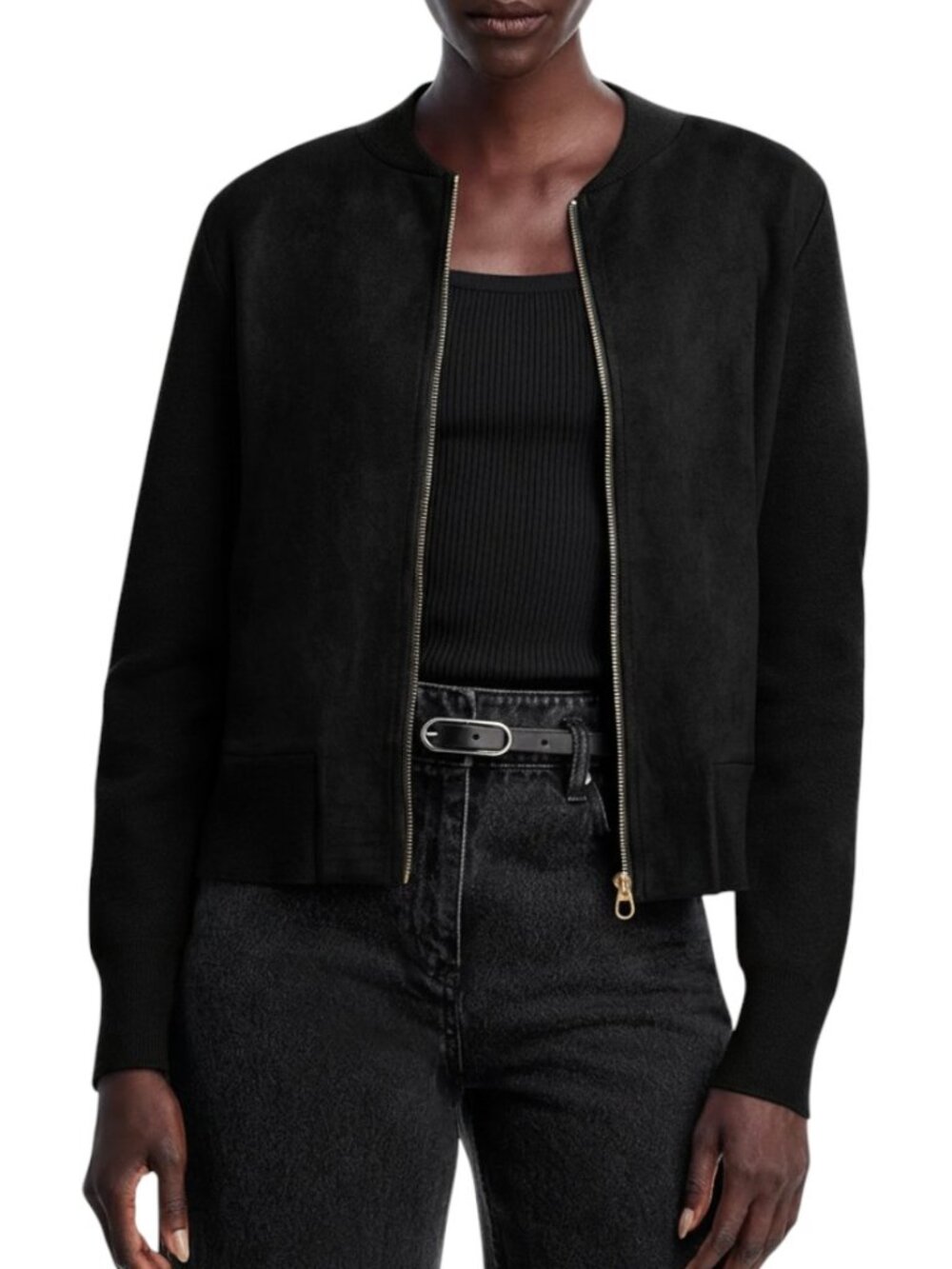 Sioni Black Faux Suede Bomber Jacket Women's Size XL